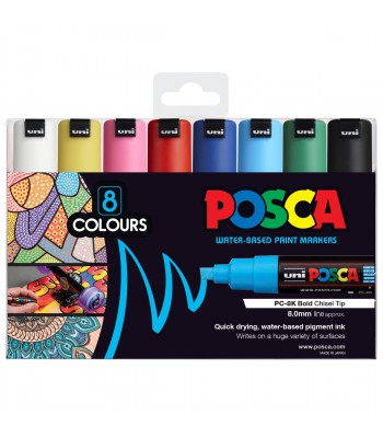 Uni Posca Marker 8.0mm Bold Chisel 8 Pack Assorted PC-8K