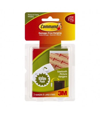 Command Picture Hanger 17042 Large White Sawtooth Pk/3