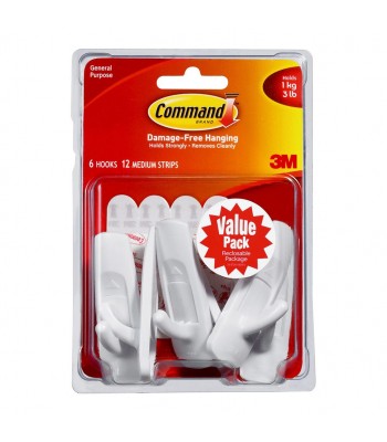 Command Hook 17001-6 Medium White Value Pk/6