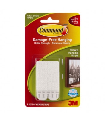 3M Command Strips Picture Hanging 17201 Medium White Pk/4 Pairs