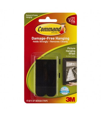 3M Command Strips Picture Hanging 17201BLK Medium Black Pk/4 Pairs