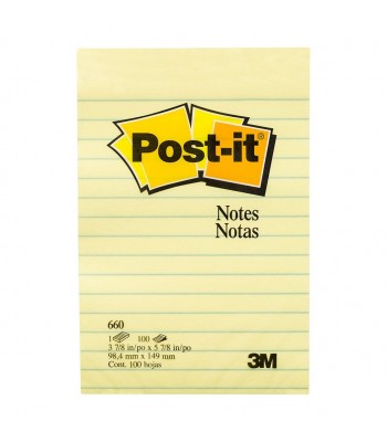 3M Post-It Notes Yellow Lined R660 98X149mm