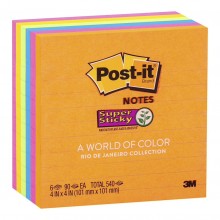 3M Post-It Super Sticky Lined Notes 675-6SSUC Rio De Janiero 101X101mm 6 Pads Per Pack