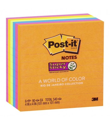 3M Post-It Super Sticky Lined Notes 675-6SSUC Rio De Janiero 101X101mm 6 Pads Per Pack