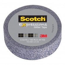 Scotch Expressions Glitter Washi Tape C514-PLT 15mm x 5m Platinum