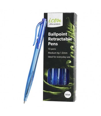 Icon Ballpoint Retractable Pens Medium Blue Pack 10