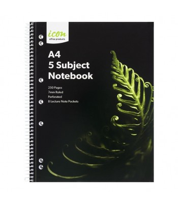 Icon Spiral 5 Subject Notebook A4 Soft Cover 250 page - Pack 2