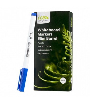 Icon Whiteboard Marker Slim Barrel Fine Tip Blue - 12 Pack