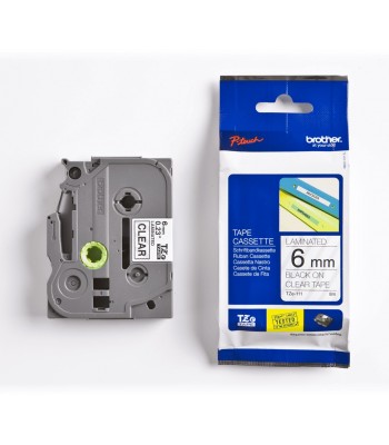 Brother Genuine TZe-111 Labelling Tape – Black on Clear, 6mm wide, 8m long