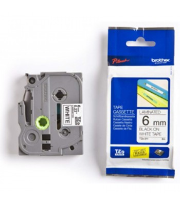 Brother Genuine TZe-211 Labelling Tape – Black on White, 6mm wide, 8m long