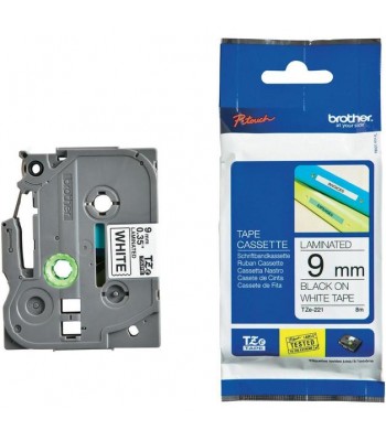 Brother Genuine TZe-221 Labelling Tape – Black on White, 9mm wide, 8m long