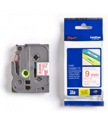 Brother Genuine TZe-222 Labelling Tape – Red on White, 9mm wide, 8m long